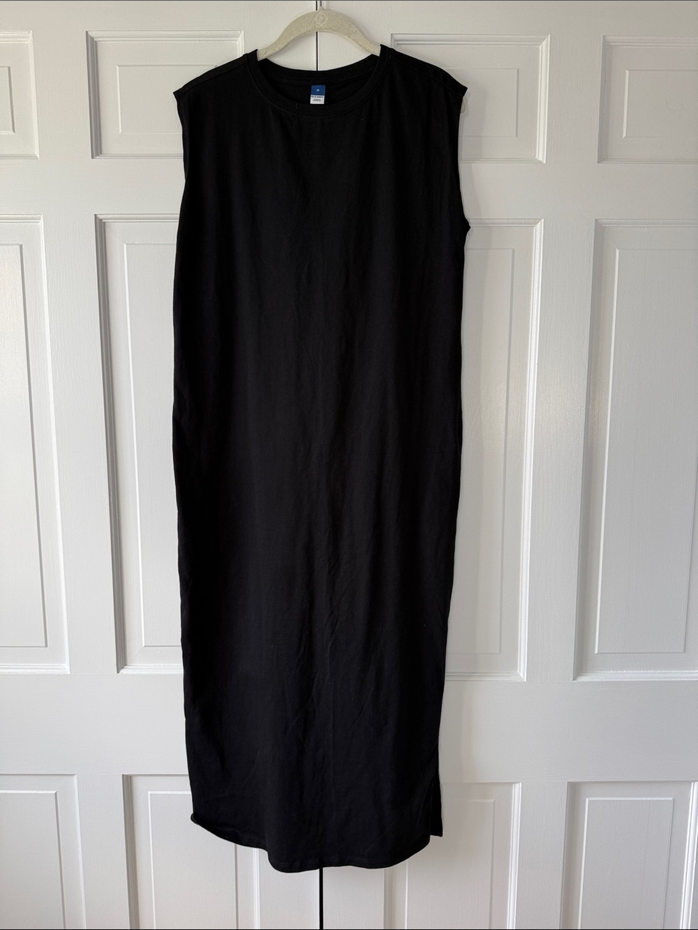 Old Navy Black Crewneck Tee sleeveless shirt dress, maxi shift, medium cotton